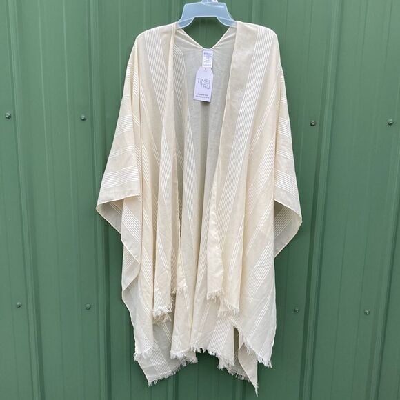 Women's Fringed Stripe Ruana Kimono Cardigan Wrap - Picture 1 of 7